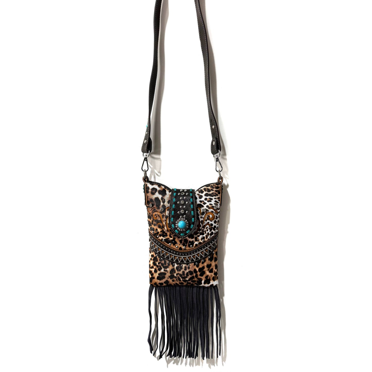 Bella | Leopard Print & Fringe Messenger Bag