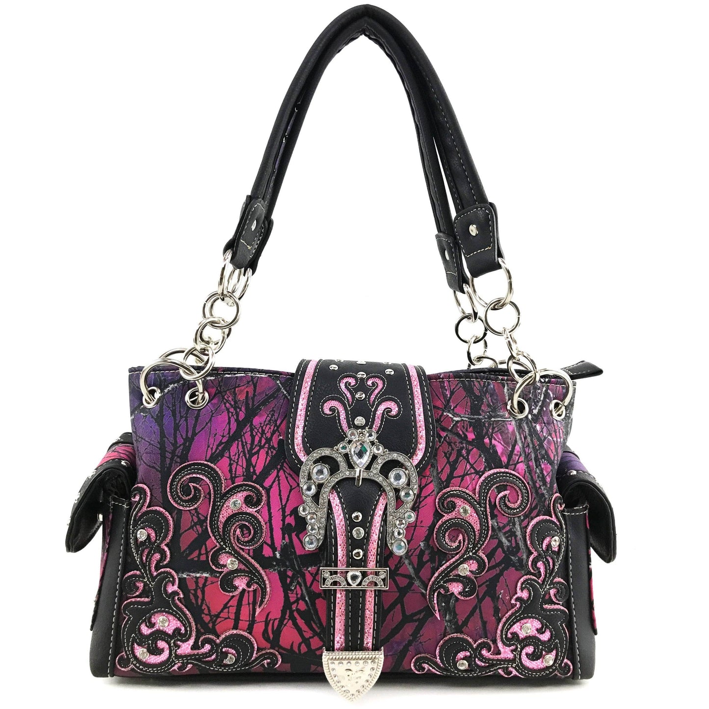 Kody | Rhinestone Buckle Purple Camo Handbag