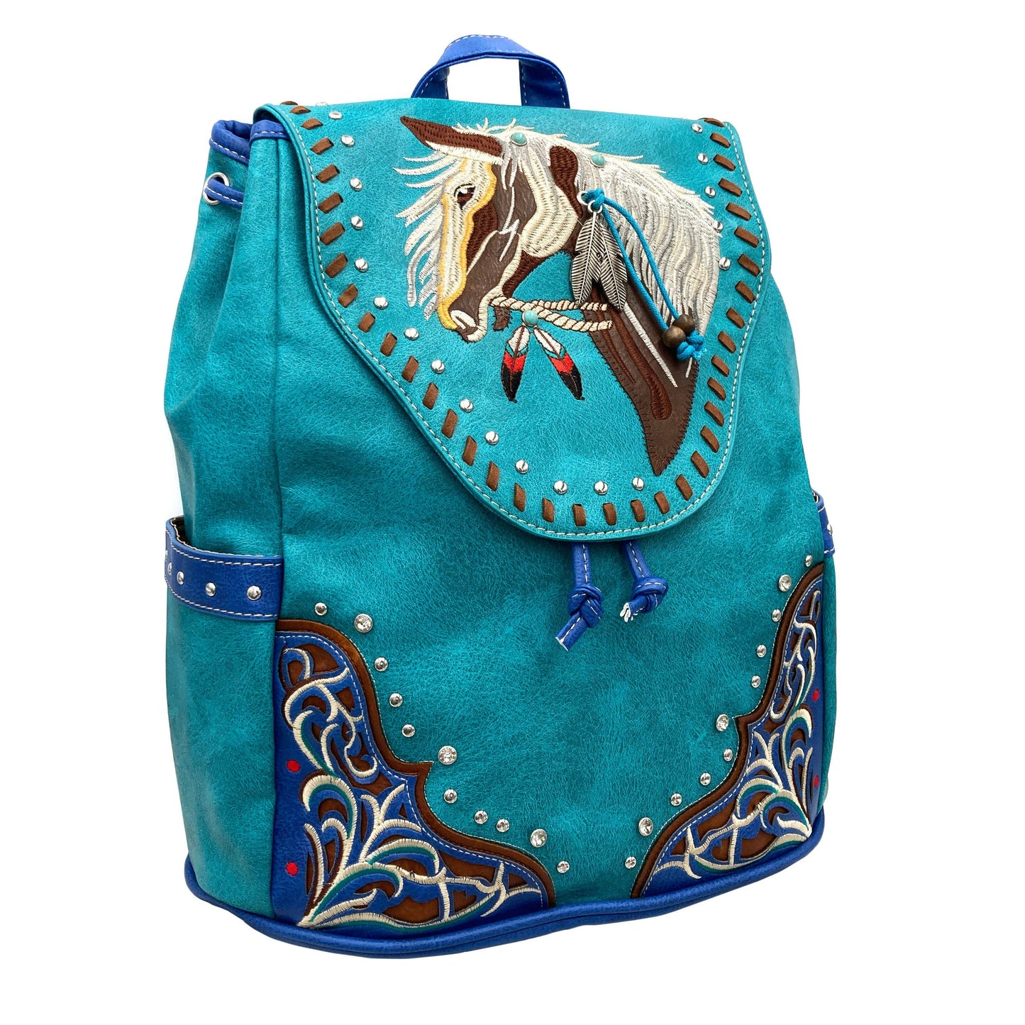 Dixie | Turquoise Embroidered Horse Backpack