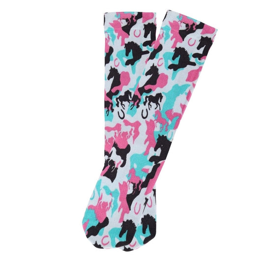 Turquoise & Pink Pony Camo Boot Socks