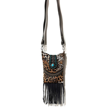 Bella | Leopard Print & Fringe Messenger Bag