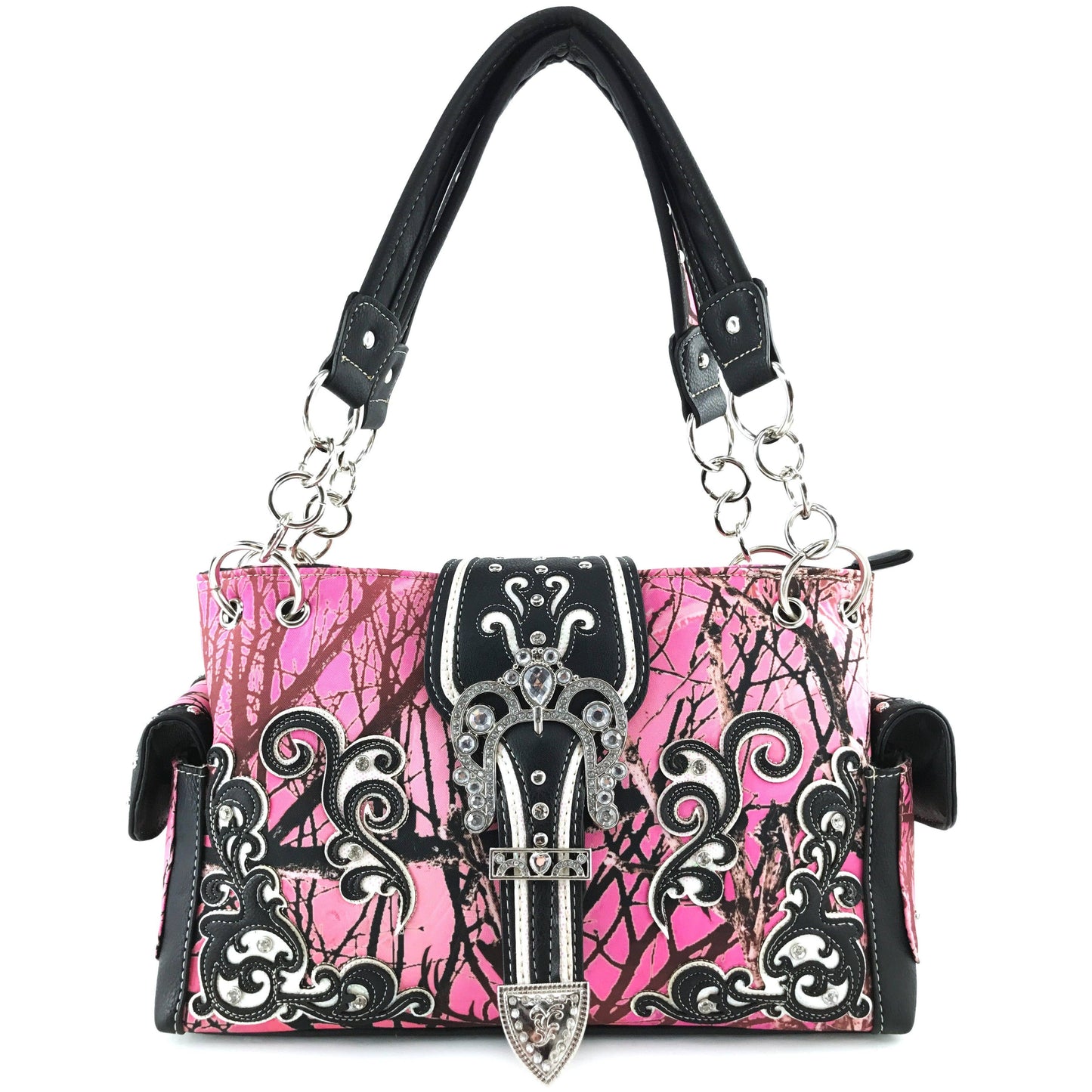 Kody | Rhinestone Buckle Pink Camo Handbag