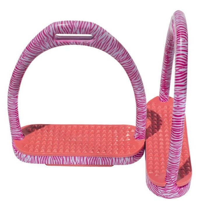 Pink Zebra Aluminum Stirrup Irons 4.5"