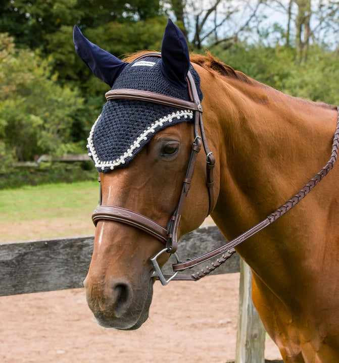 Navy Bonnet w/ Pearls & Crystals│Equine Couture