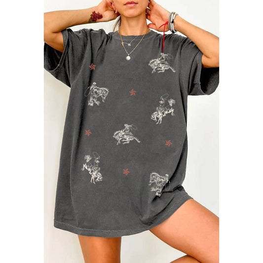 COWBOY ALLOVER Oversized Tee | Charcoal | HRTandLUV