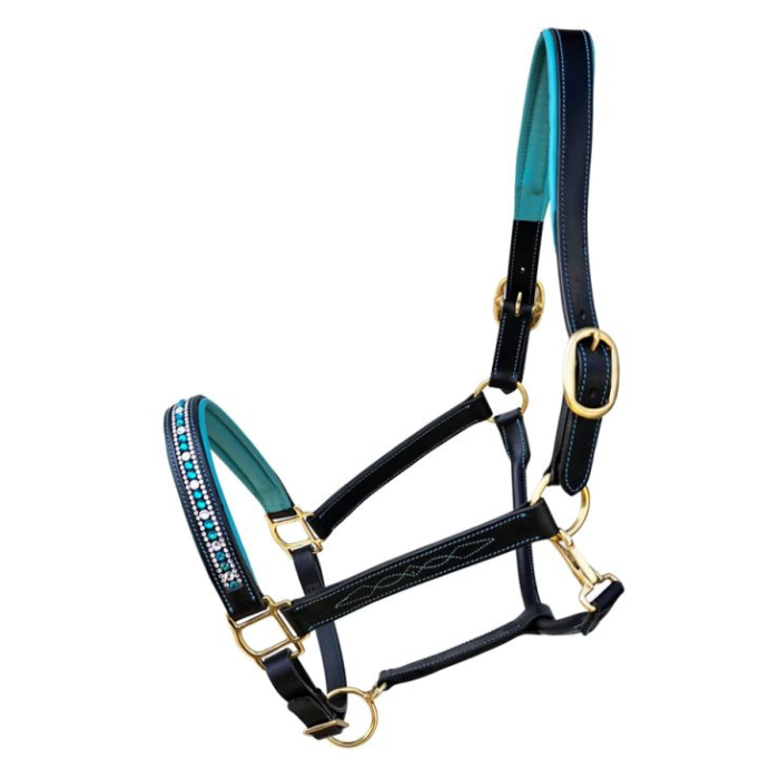 cushioned, turquoise, crystal glam halter for horses - Little Bit Tacky